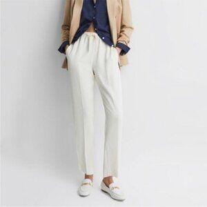 REISS Elaina ivory Satin Pull On Tapered Pants 8